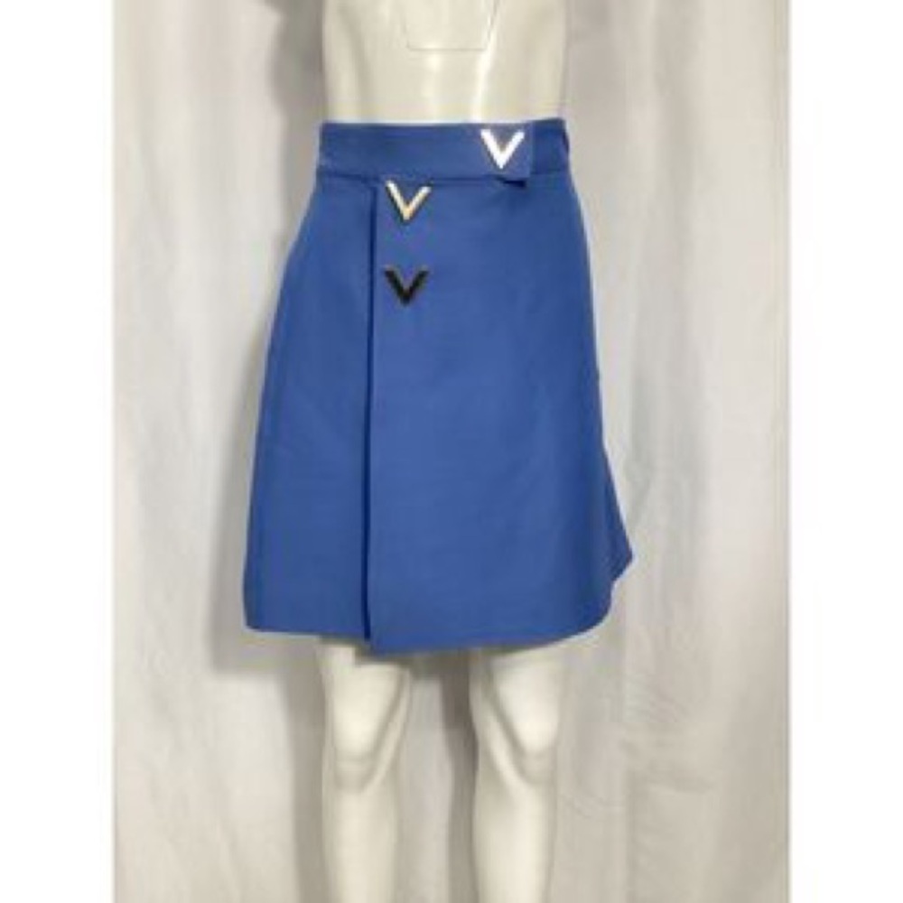 Valentino V-Hardware Detail Wrap Mini Skirt in Blue Wool